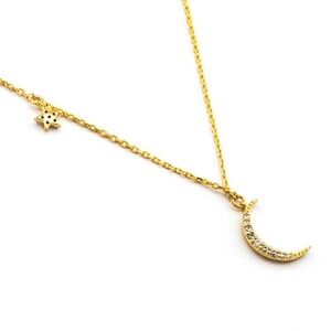 Gold CZ Crescent Moon Necklace